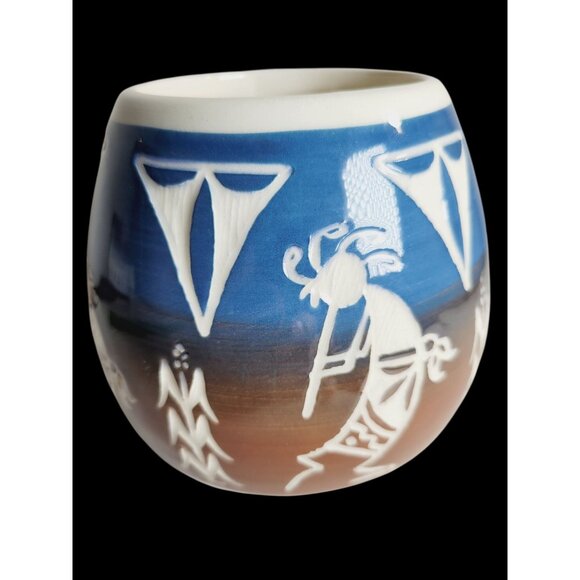 Kokopelli Mug Native American Stoneware Coffee Tea Blue Brown Southwestern - Picture 4 of 9